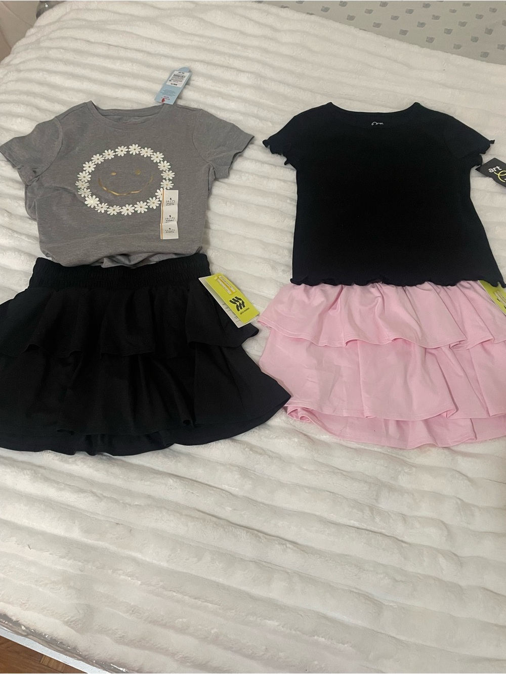 Target Girls Tiered Ruffle Skirts - Black and Light Pink+Tshirt bundle (4piece)